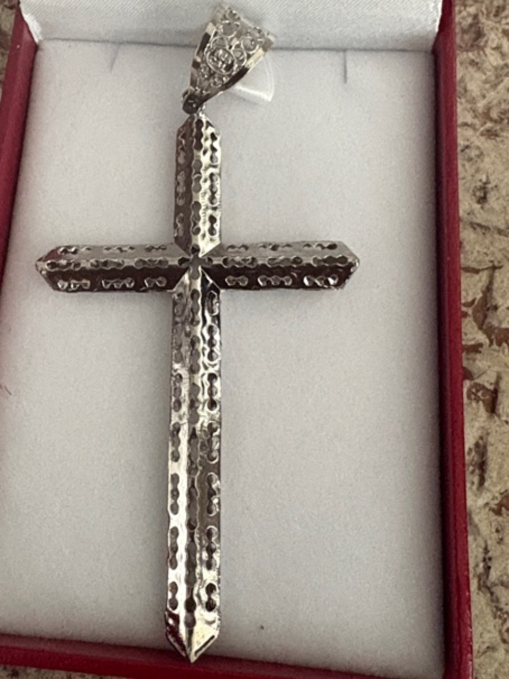 Sterling Silver Men's Textured Cross Pendant - Silver